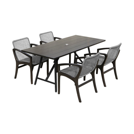 Koala and Brighton 5 Piece Outdoor Patio Dining Set in Dark Eucalyptus Wood and Gray Rope