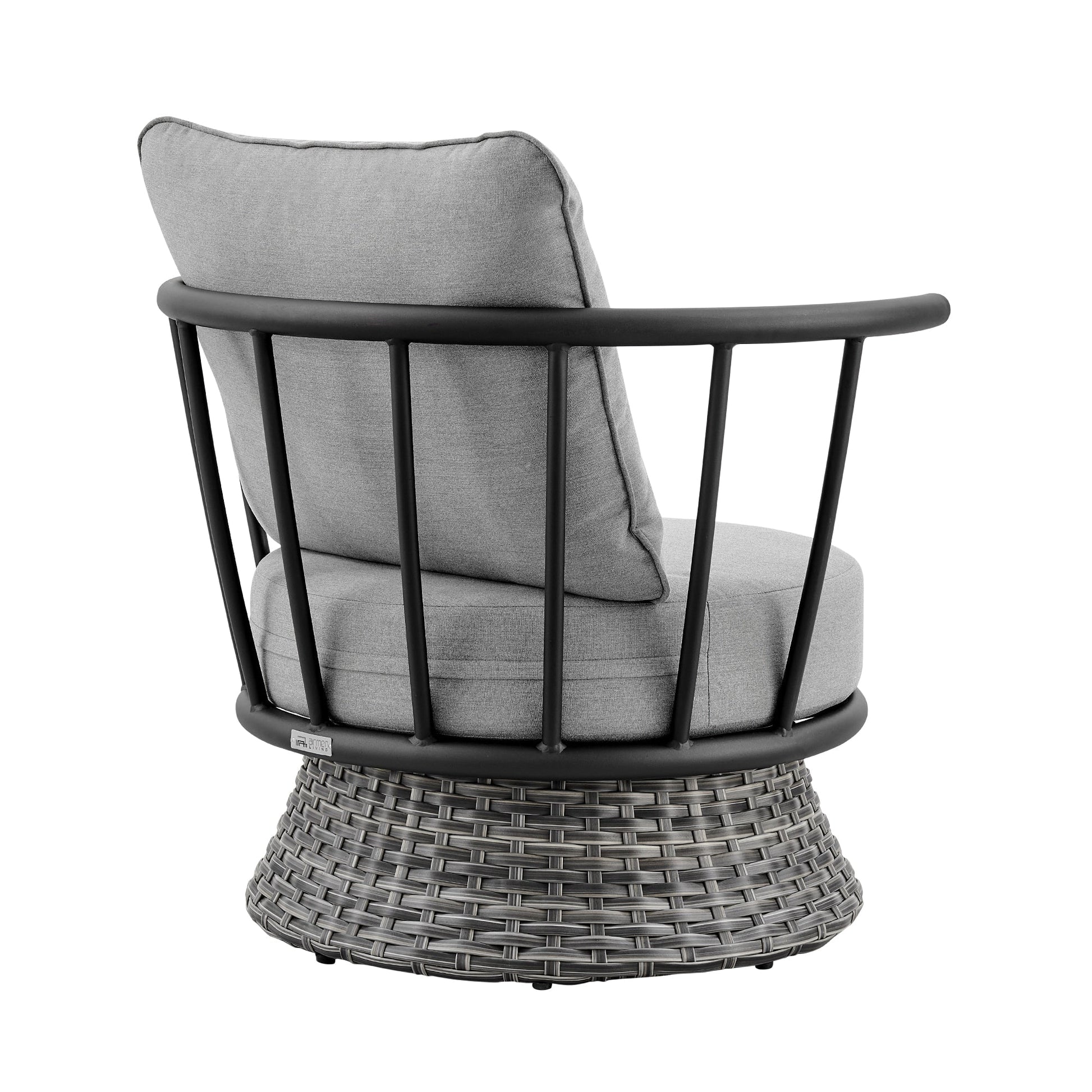 Monk 4 Piece Outdoor Patio Furniture Set in Black Aluminum and Gray Wicker with Gray Cushions