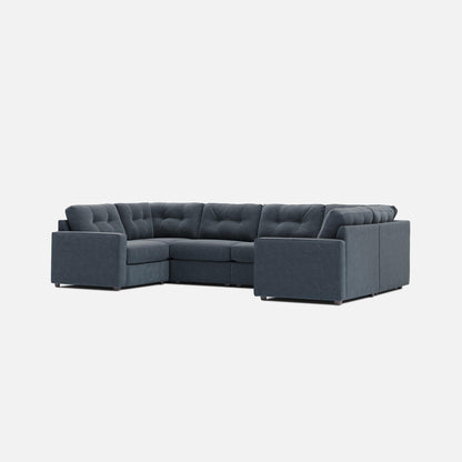 Dark gray 6-piece modular sectional sofa with tufted back and chaise-style corner
