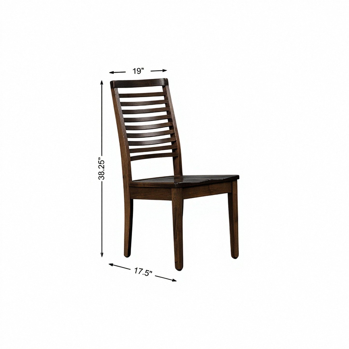 Brown wooden ladderback side chair with slatted back and four straight legs