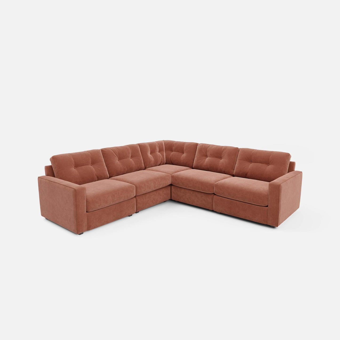 Terracotta 5-piece modular sectional sofa with tufted back and L-shaped chaise
