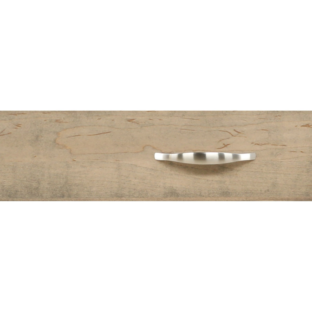 Wood dresser drawer pull with brushed metal handle on front panel