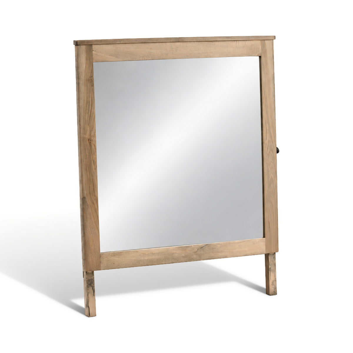 Wood-framed rectangular mirror on four angled legs