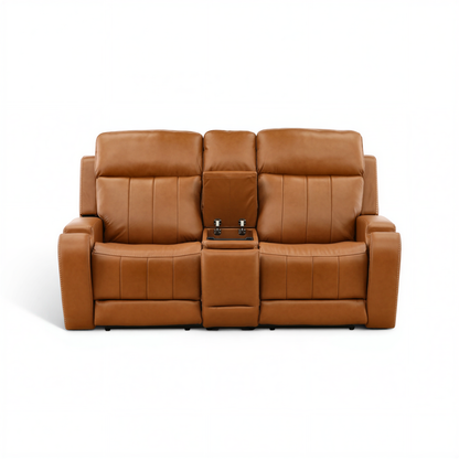 Hampton Leather Home Theater Console Loveseat