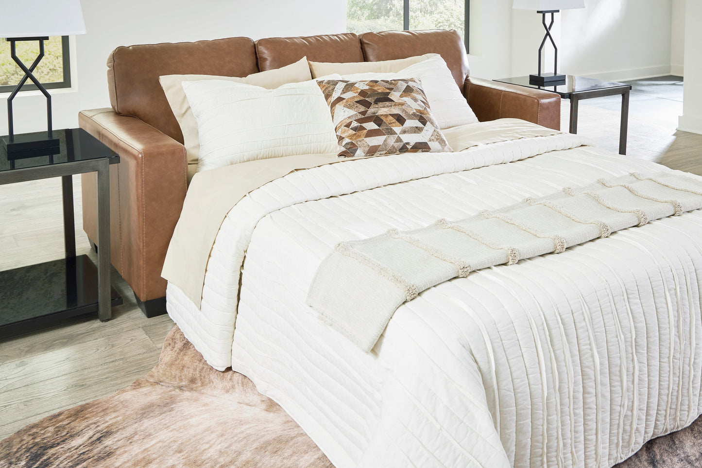 Bolsena Queen Leather Sofa Sleeper Caramel