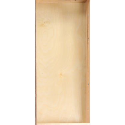 Unfinished light wood dresser panel with vertical frame and visible grain