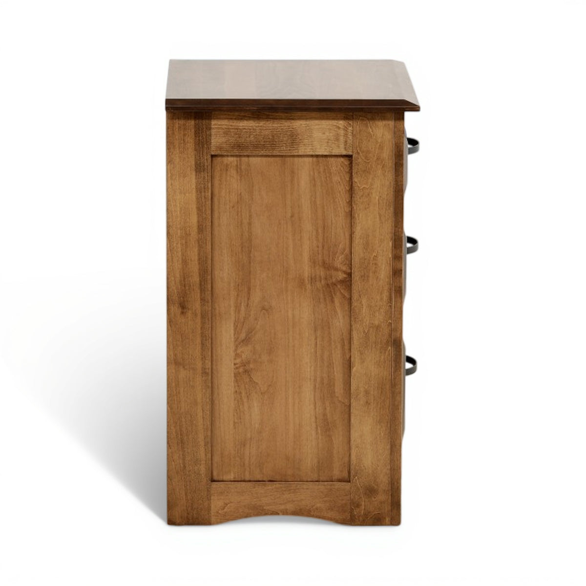 Wood nightstand back panel with side hinges and metal latch hardware