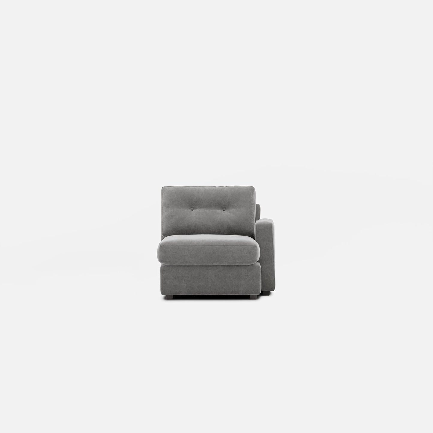 Modular one chaise, gray upholstered chaise with rolled arm and backrest