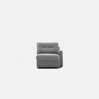 Modular one chaise, gray upholstered chaise with rolled arm and backrest