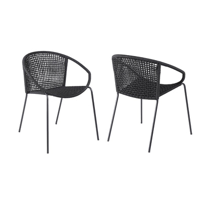 Snack Indoor Outdoor Stackable Steel Dining Chair with Black Rope (Set