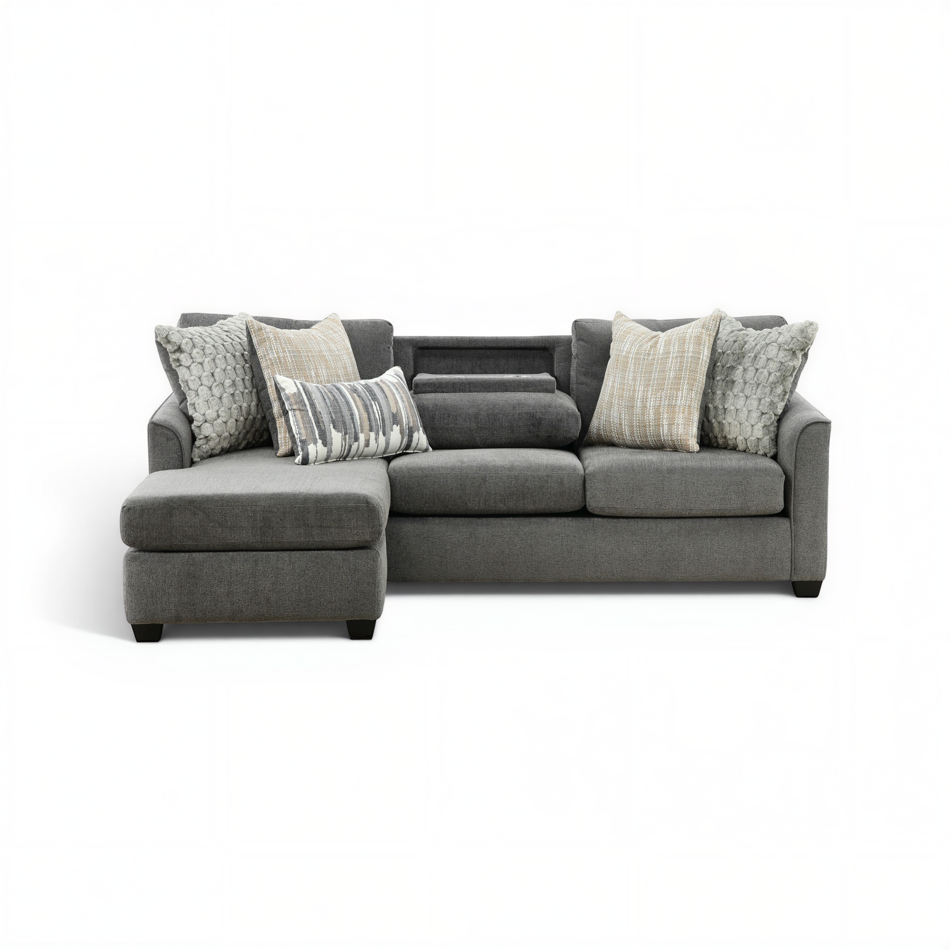 Forte Sofa Chaise with Drop-Down Table Charcoal