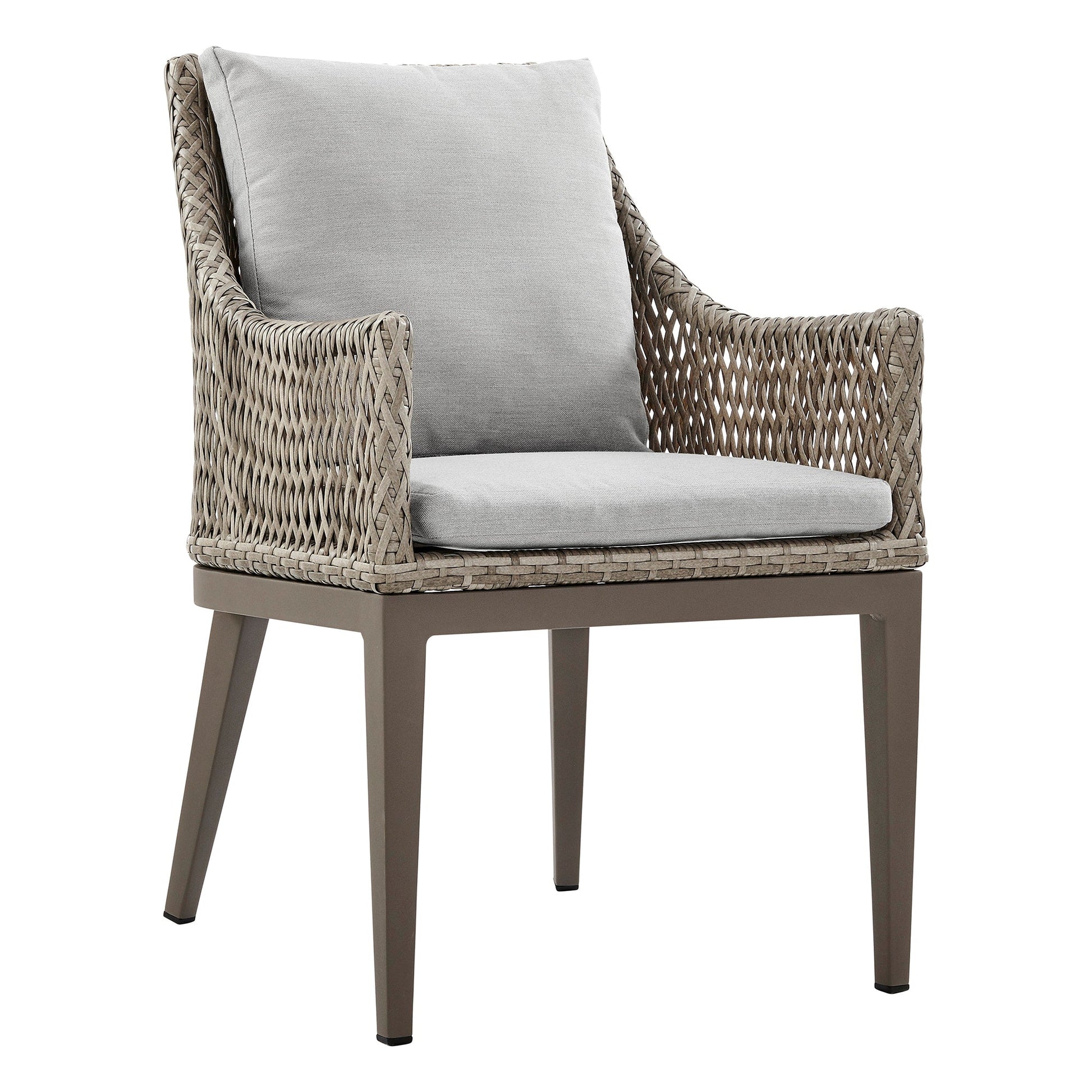 Silvana Outdoor Wicker and Aluminum Gray Dining Chair with Beige Cushions (Set of 2)