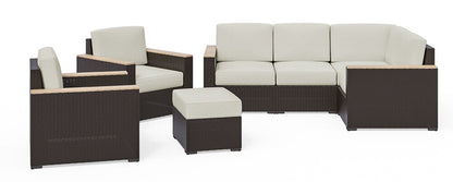 Palm Springs Outdoor 4 Seat Sectional, Arm Chair Pair and Ottoman