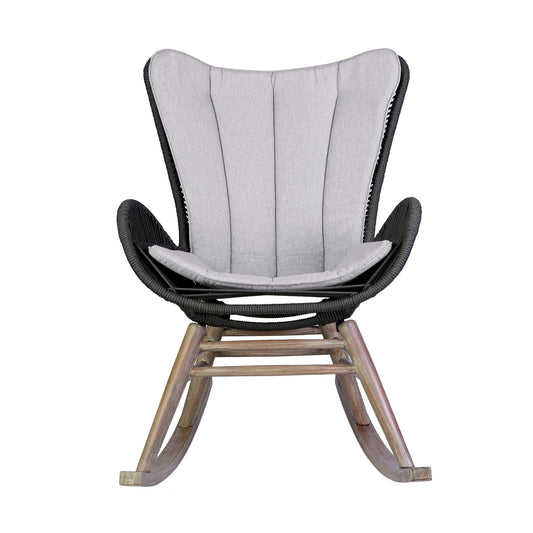 Fanny Outdoor Patio Rocking chair in Light Eucalyptus Wood and Charcoal Rope