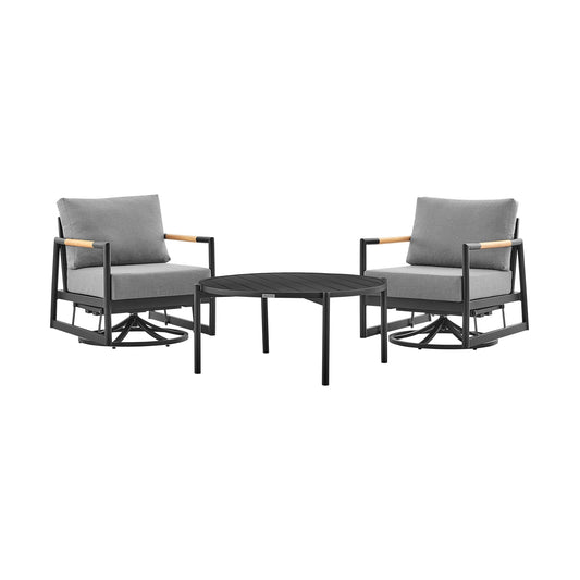 Royal and Tiffany 3 Piece Outdoor Patio Swivel Seating Set in Black