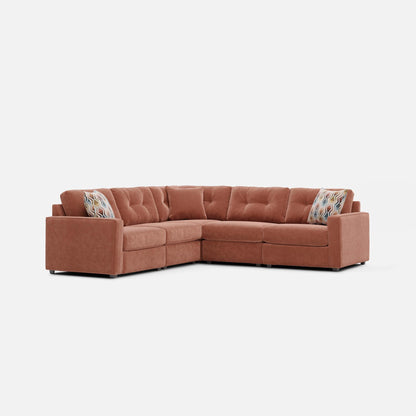 Terracotta 5-piece modular sectional sofa with tufted cushions and corner chaise