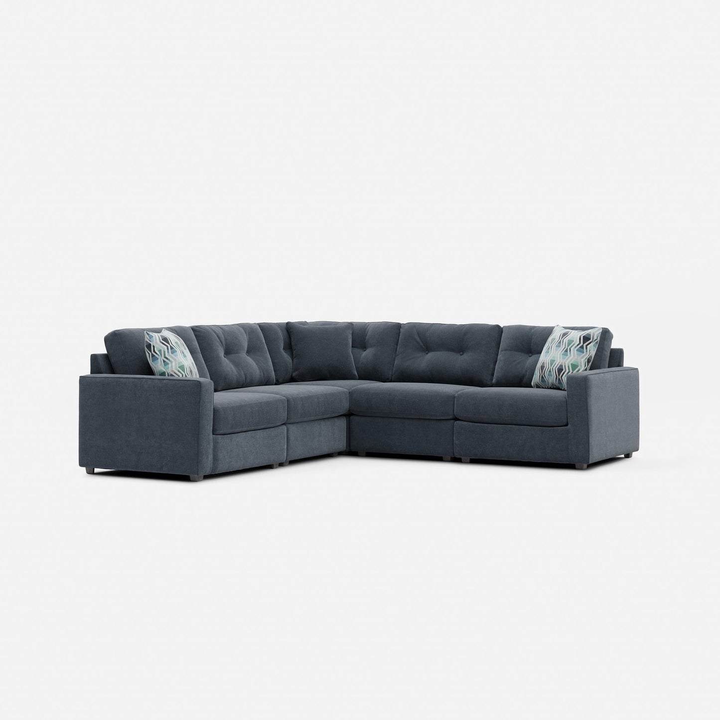 Charcoal 5-piece modular sectional sofa with tufted cushions and corner chaise