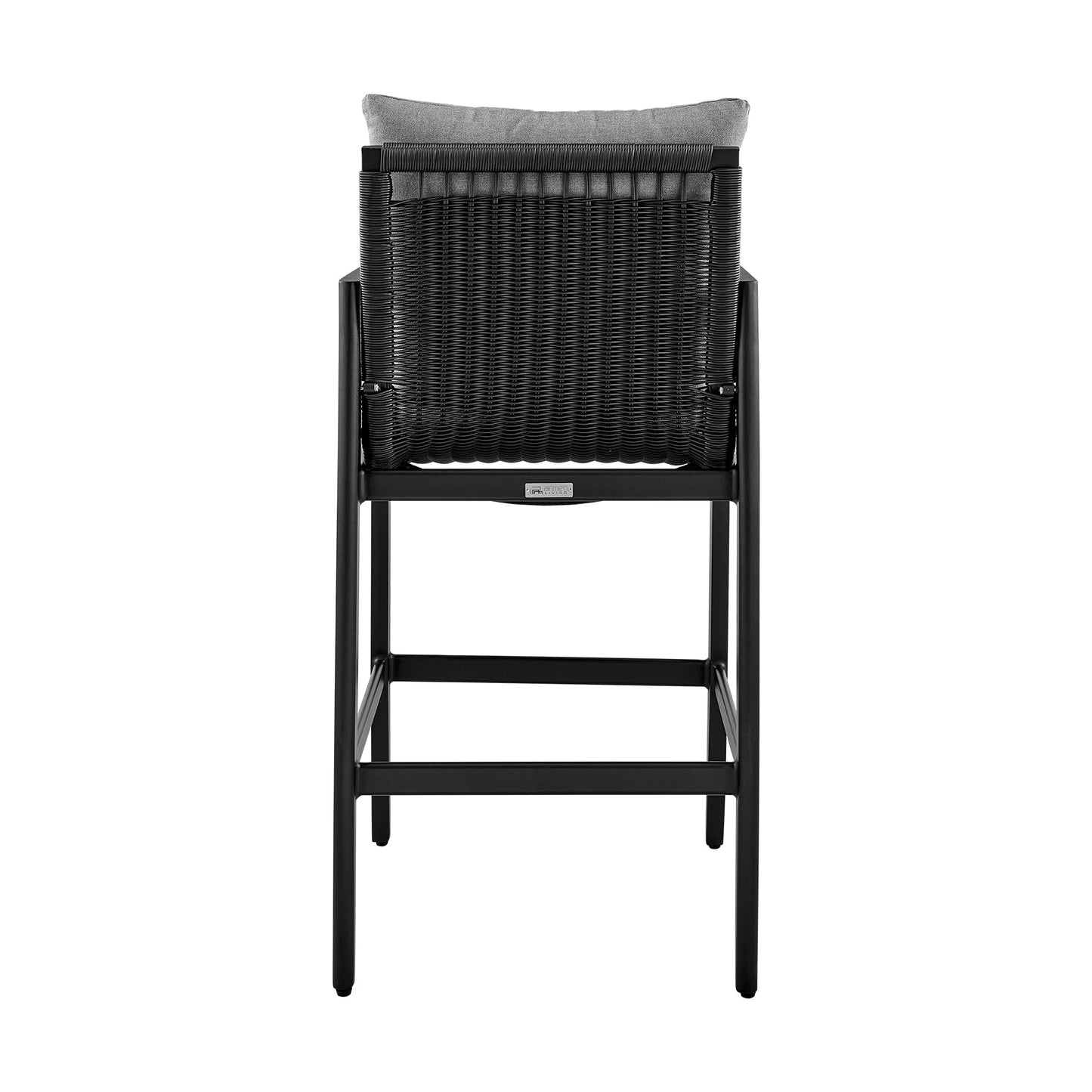 Grand Outdoor Patio Counter Height Bar Stool in Aluminum with Gray Cushions