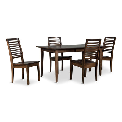 Dark wood 5-piece dining set with ladderback chairs and rectangular table