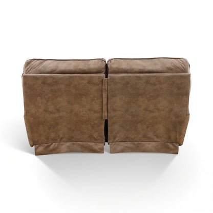 Brown power reclining loveseat back view with split center seam