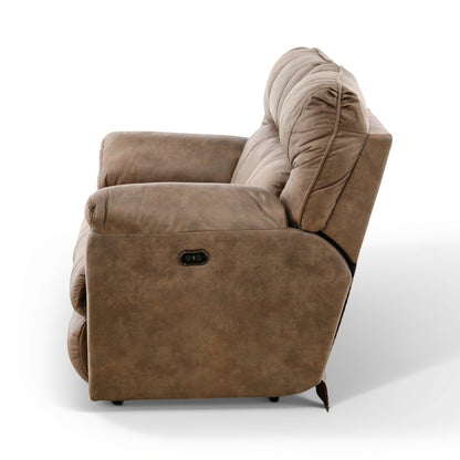 Brown power reclining loveseat close side view with arm controls