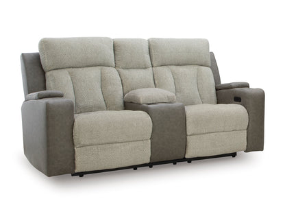 Stately Check Power Reclining Console Loveseat