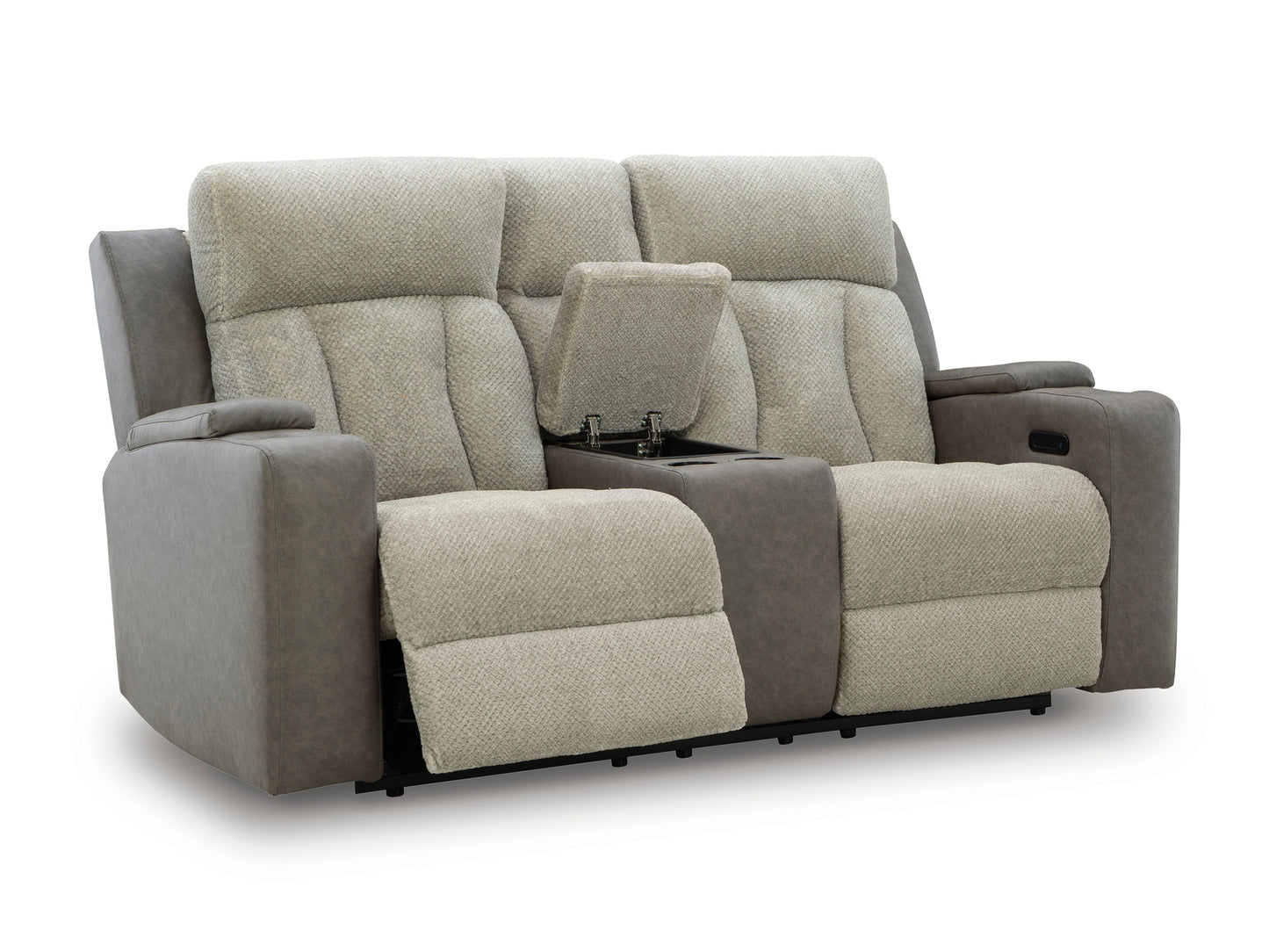 Stately Check Power Reclining Console Loveseat