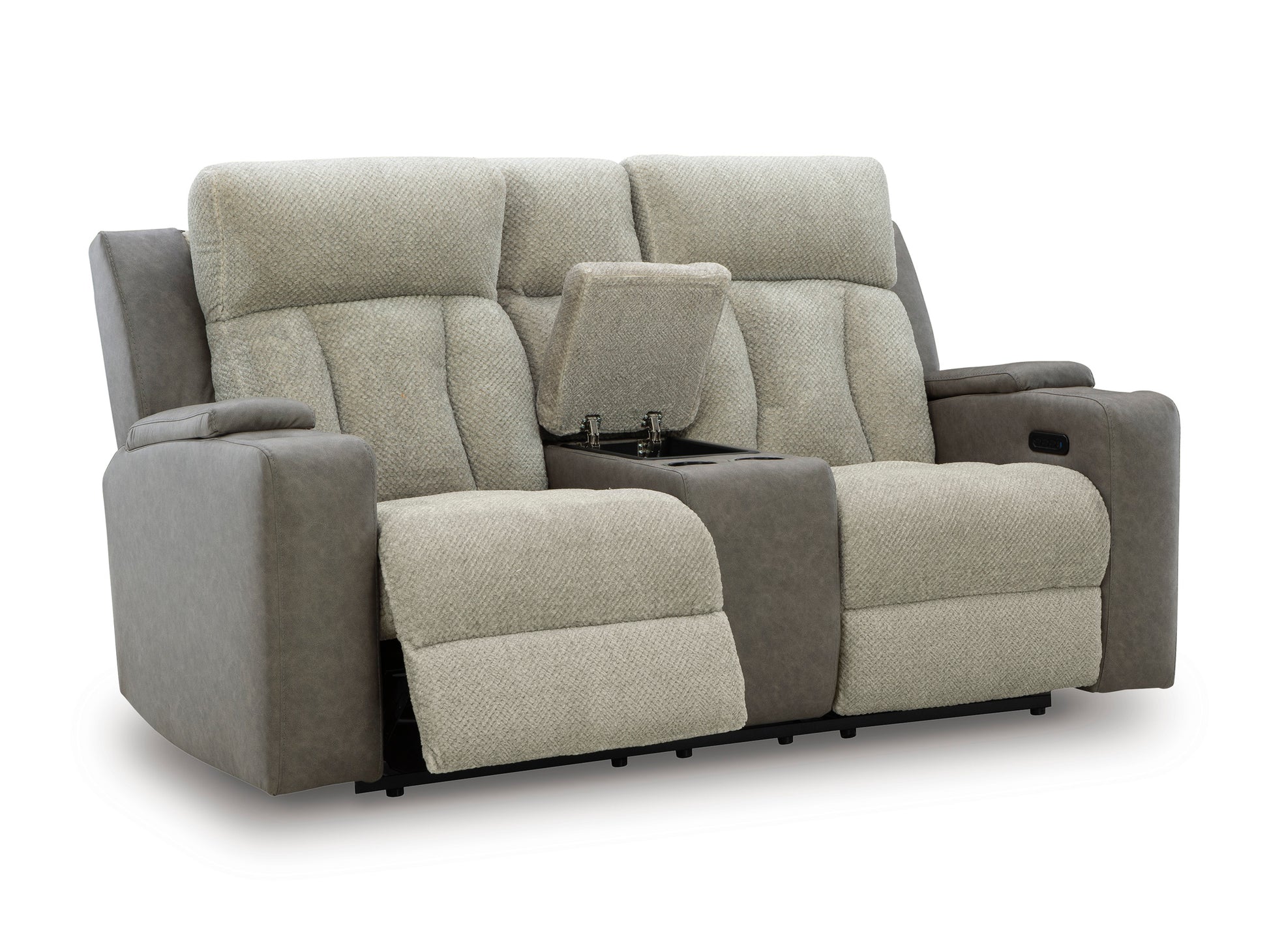 Stately Check Power Reclining Console Loveseat
