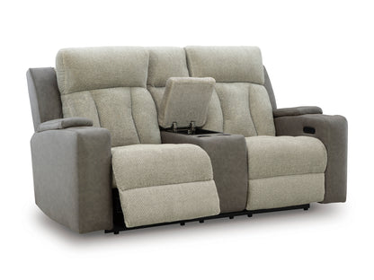 Stately Check Power Reclining Console Loveseat