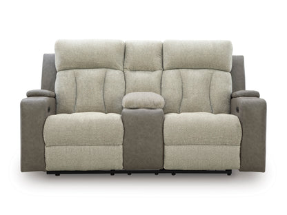 Stately Check Power Reclining Console Loveseat