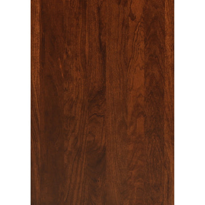 Wooden cabinet side panel with visible natural grain and warm brown finish