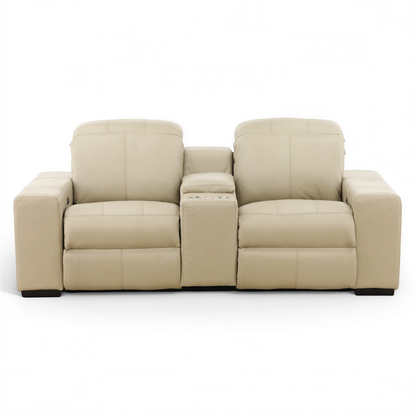 Evren Power Leather Console Loveseat Smoke