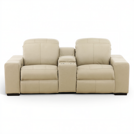 Evren Power Leather Console Loveseat Smoke