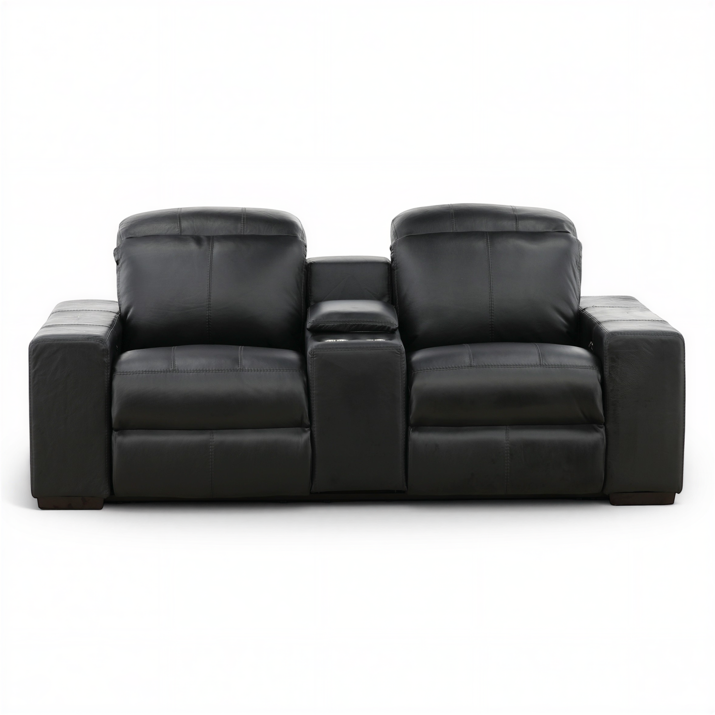 Evren Power Leather Console Loveseat Black