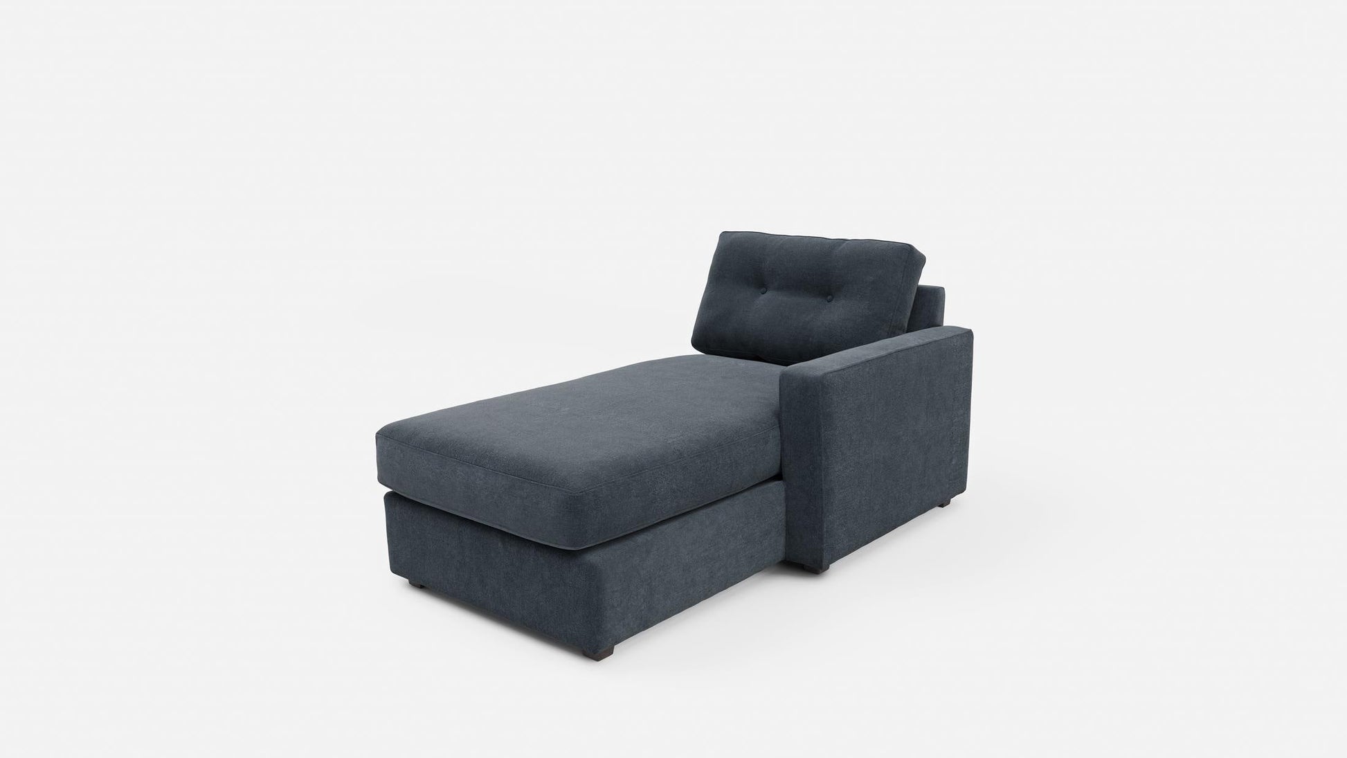 Dark navy modular one-chaise sectional chaise with angled seat and side arm