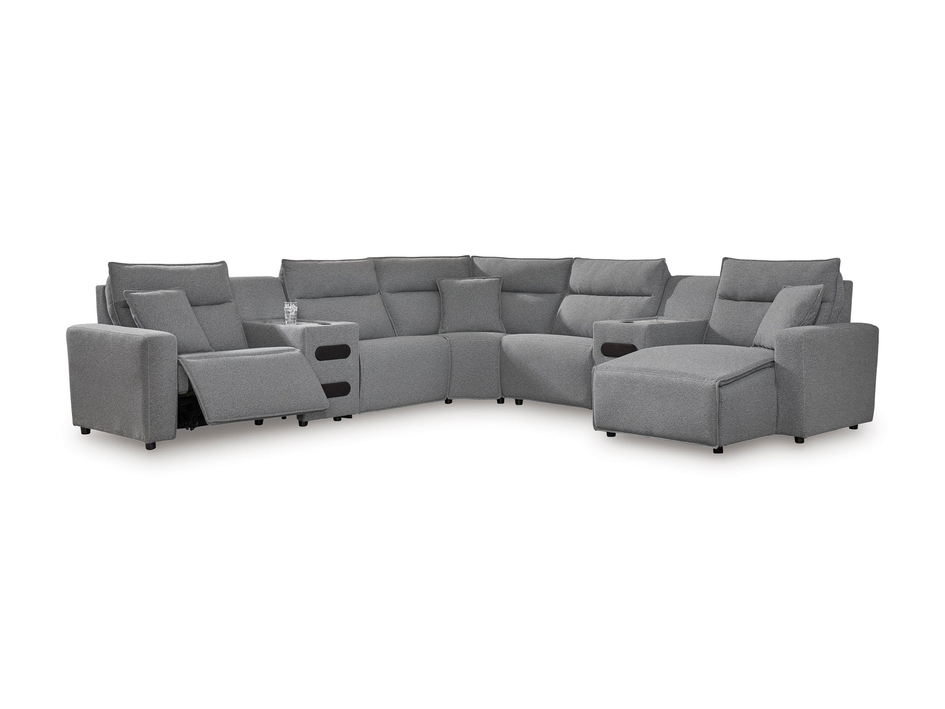 Ashley ModMax II 7-Piece Next-Gen Nuvellaâ„¢ Performance Fabric Dual Power Reclining Modular Sectional with Chaise and Audio Consoles Right-Facing