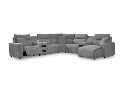 Ashley ModMax II 7-Piece Next-Gen Nuvellaâ„¢ Performance Fabric Dual Power Reclining Modular Sectional with Chaise and Audio Consoles Right-Facing