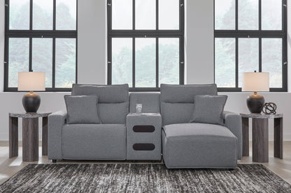 Ashley ModMax II 3-Piece Next-Gen Nuvellaâ„¢ Performance Fabric Dual Power Reclining Modular Sectional with Chaise and Audio Console