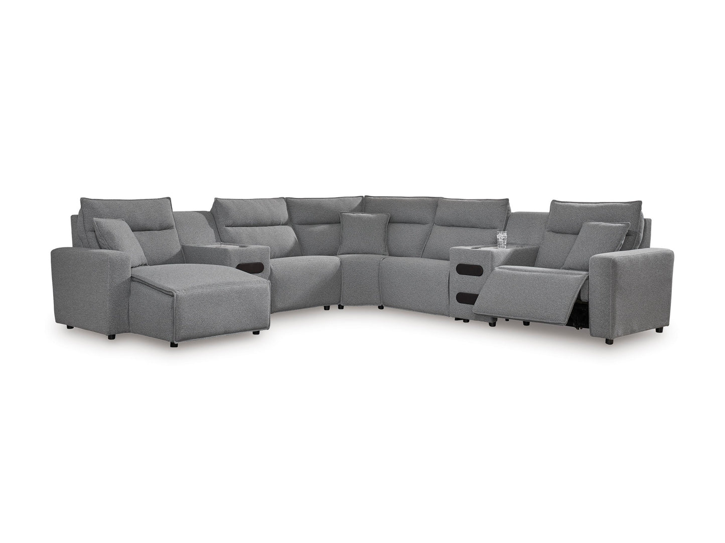 Ashley ModMax II 7-Piece Next-Gen Nuvellaâ„¢ Performance Fabric Dual Power Reclining Modular Sectional with Chaise and Audio Consoles Left-Facing