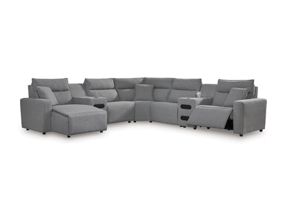 Ashley ModMax II 7-Piece Next-Gen Nuvellaâ„¢ Performance Fabric Dual Power Reclining Modular Sectional with Chaise and Audio Consoles Left-Facing