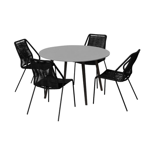 Sydney and Clip Outdoor Patio 5 Piece Dining Set in Black Rope with Black Eucalyptus Wood