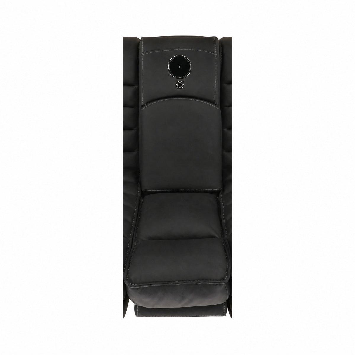 Black leather power console loveseat center console with circular cup holder