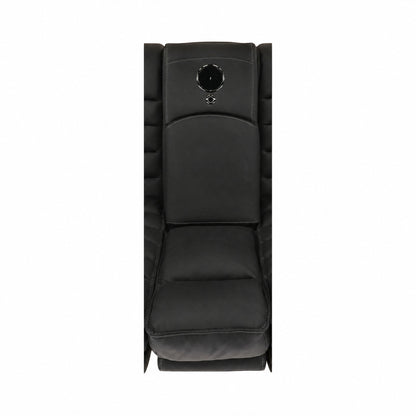 Black leather power console loveseat center console with circular cup holder