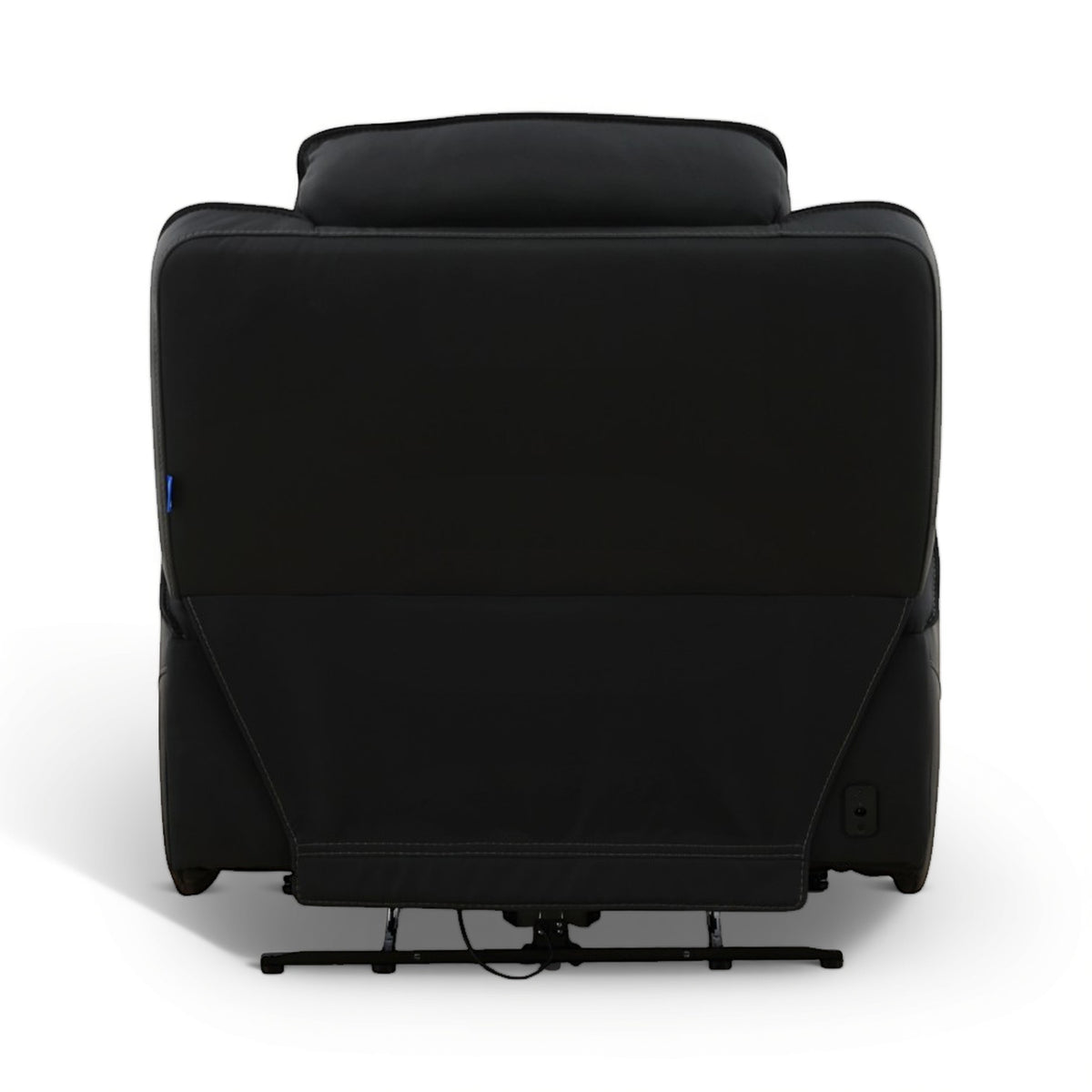 Black leather power recliner back and seat with built-in control panel