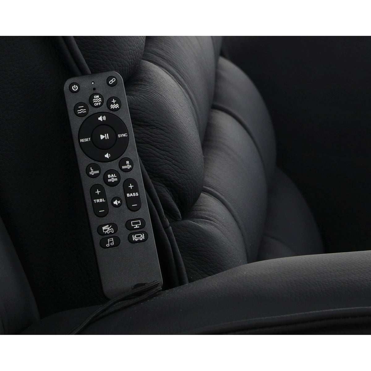 Leather recliner remote control with button panel and icons