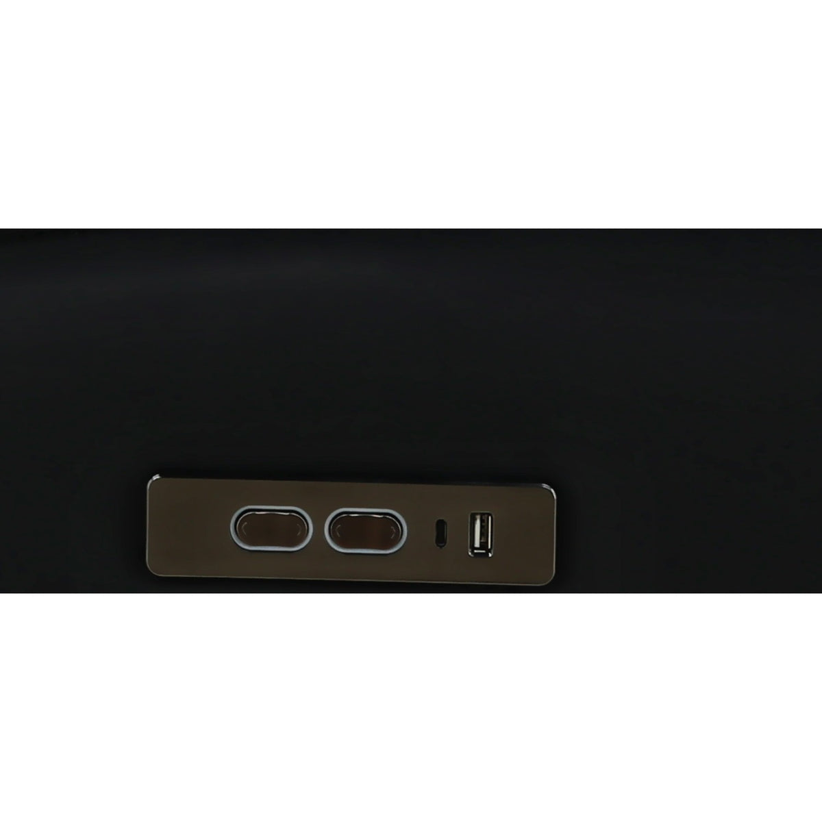 Leather recliner side control panel with USB port and two outlet ports