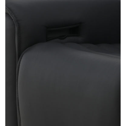 Black leather recliner seat cushion with stitched edge and armrest