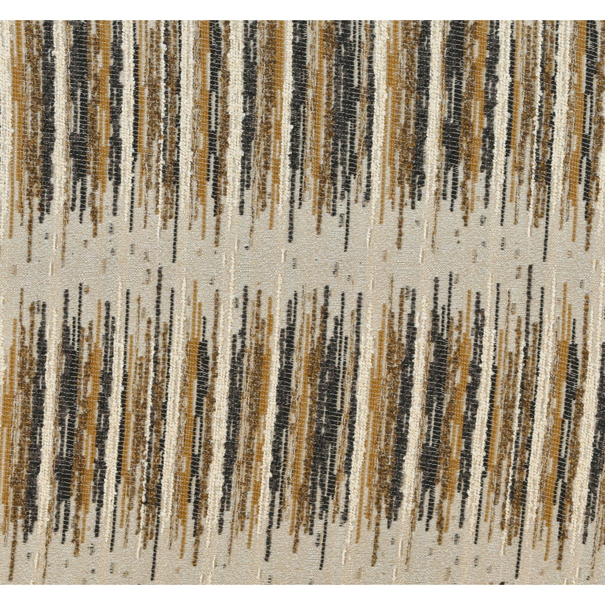 Close-up of vertical stripe upholstery in beige with blue-brown tones and textured weave.