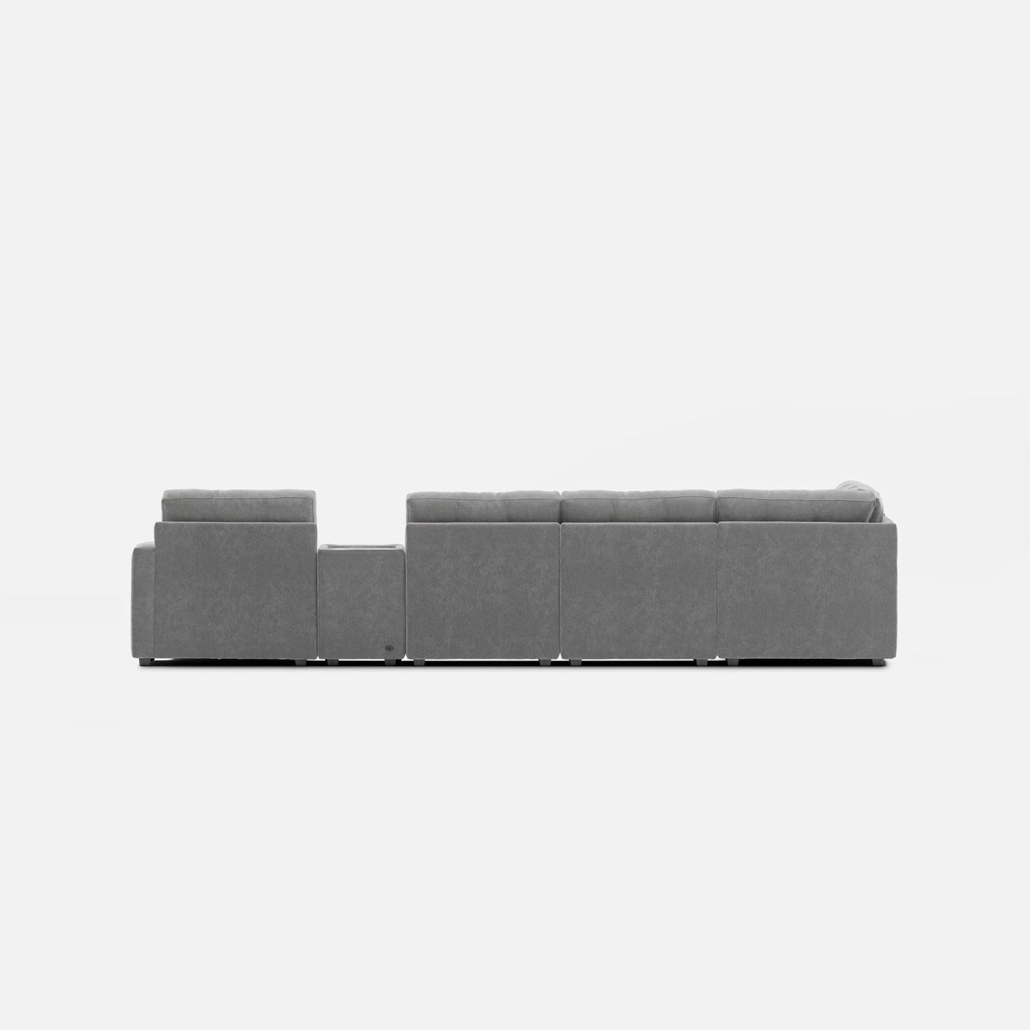 Gray modular sectional sofa with two end chaise sections and low tufted backrest