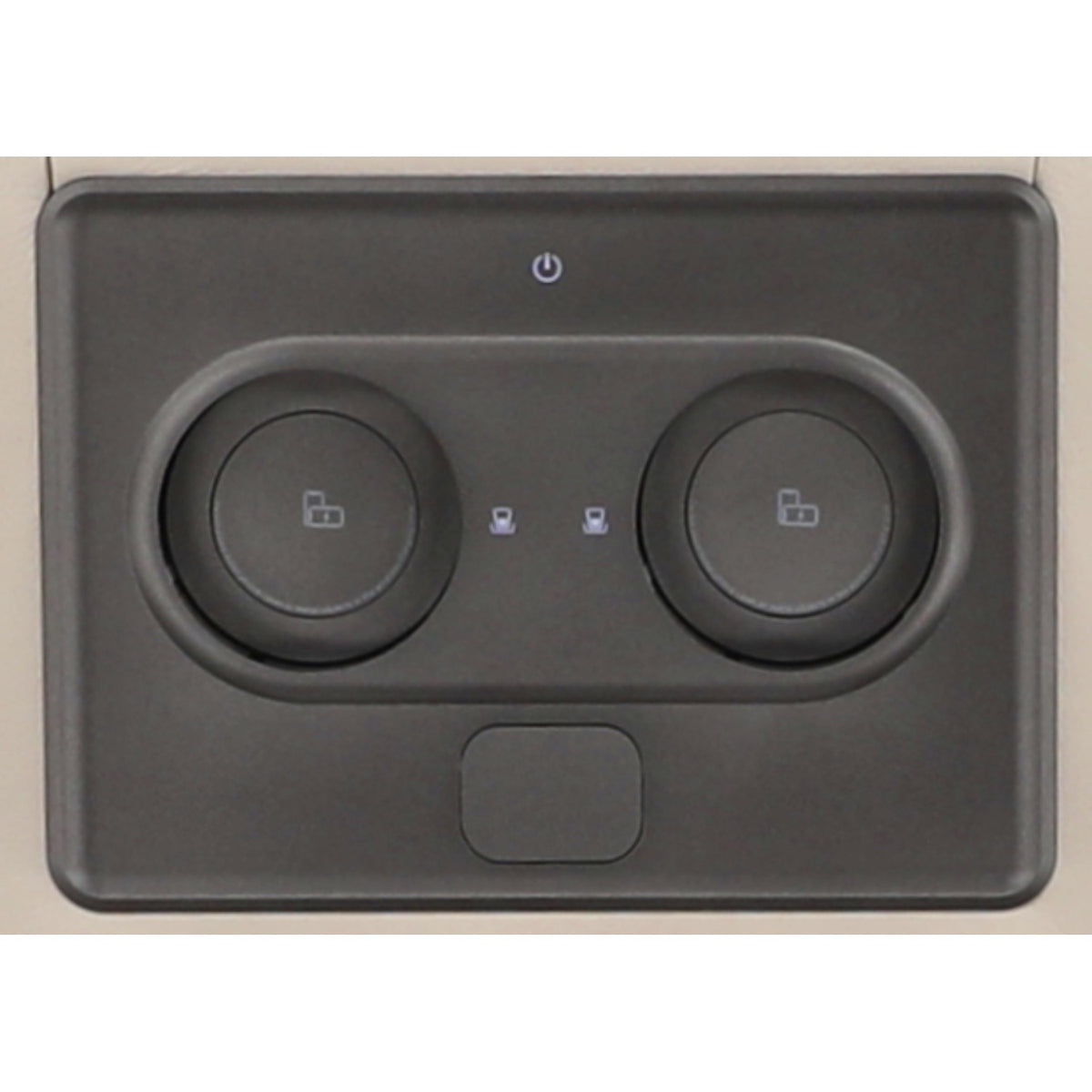 Recliner control panel with two circular controls, center button, and power icon